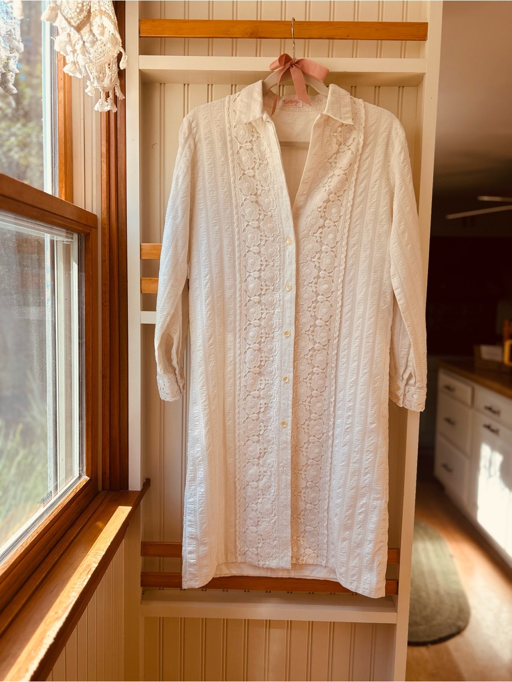Vintage 1960s The Lilly for Neiman Marcus Lace Panel Hostess Dress White